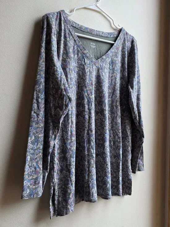 J. Jill Gray/Purple Paisley V-Neck Jersey Size Medium - Picture 3 of 15